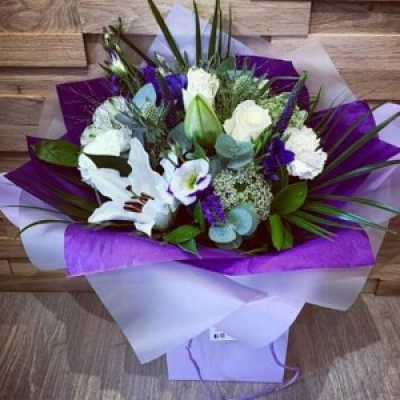 Lavender bouquet - A truly beautiful bouquet of flowers made with lilies, roses and a lovely mix of seasonal flowers
